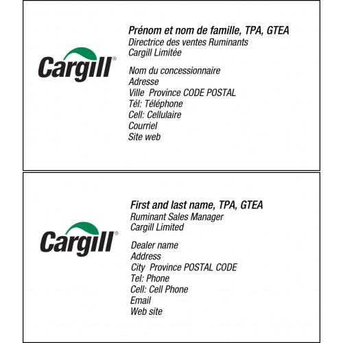 CARTES DE VISITE RECTO-VERSO CARGILL BILINGUE