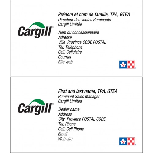 CARTES DE VISITE RECTO-VERSO CARGILL PURINA BILINGUE