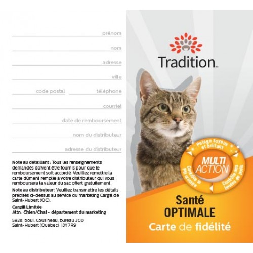 FRANÇAIS, CARTE FIDÉLITÉ CLIENT CHAT TRADITION PLIÉE EN 2 