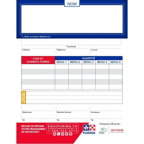 FICHE RATION, FRANCAIS, PLASTIFIÉ